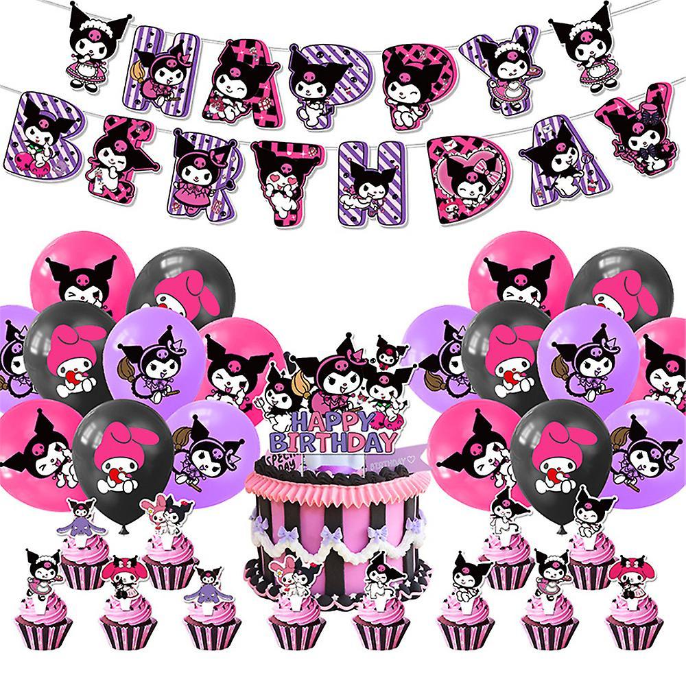 Sevenday Kuromi Themed Birthday Party Supplies Decoration Banner Balloons Kit Cake Cupcake Toppers Set