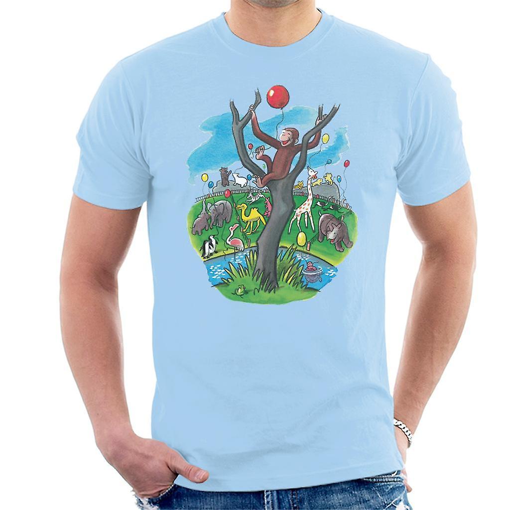 Curious George In A Tree At The Zoo Men's T-Shirt Sky Blue X-Large