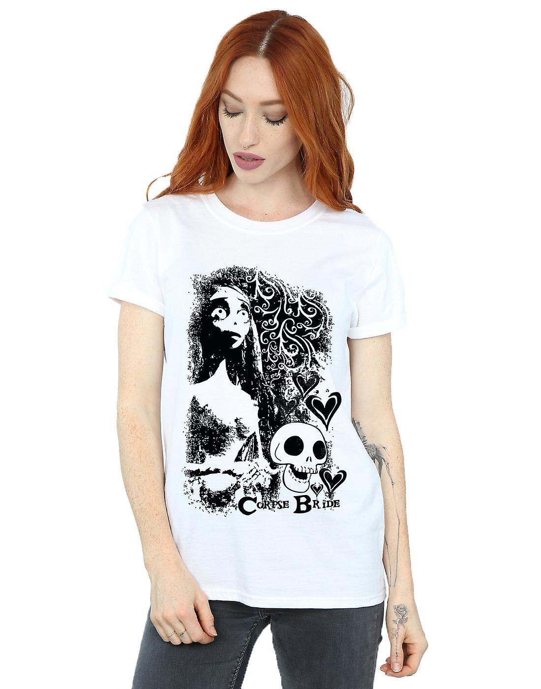 Absolute Cult Corpse Bride Women's Skull Logo Boyfriend Fit T-Shirt White Large