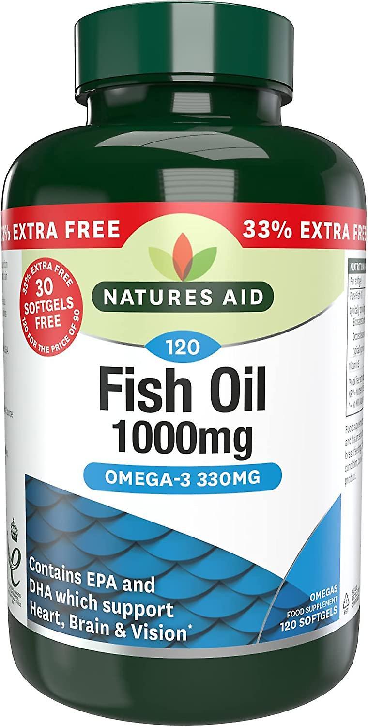 Natures Aid Fish Oil 1000mg (Omega-3), 120 caps (30 softgels free)