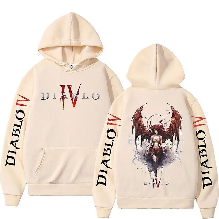 Cciyu Hot Anime Diablo 4 Hoodie Diablo Iv Lilith Fashion Sweatshirt Men Women Casual Fleece Oversized Hooded Loose Pullover Streetwear Khaki M