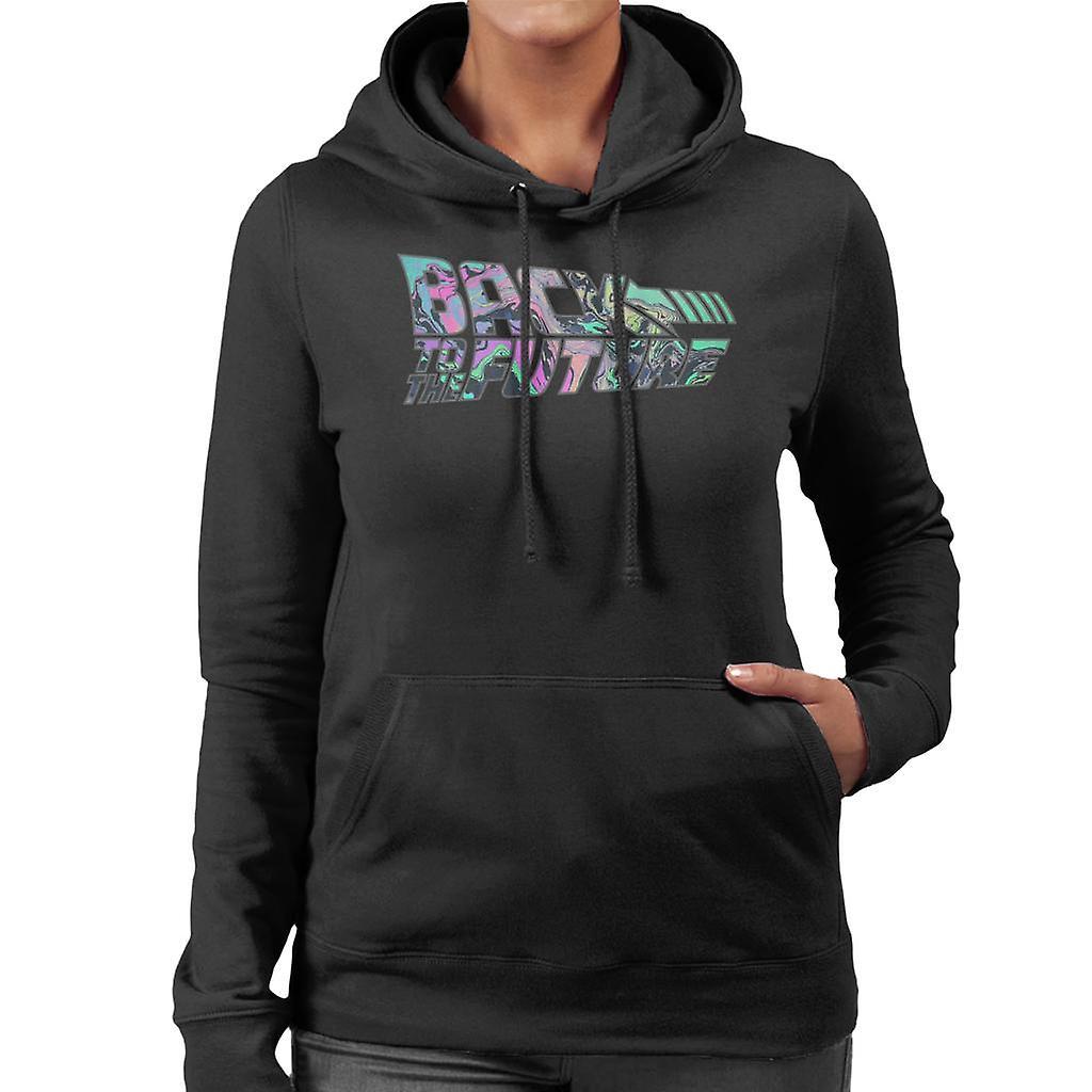 Back to the Future Psychedelic Marble Logo Women's Hooded Sweatshirt Black Large