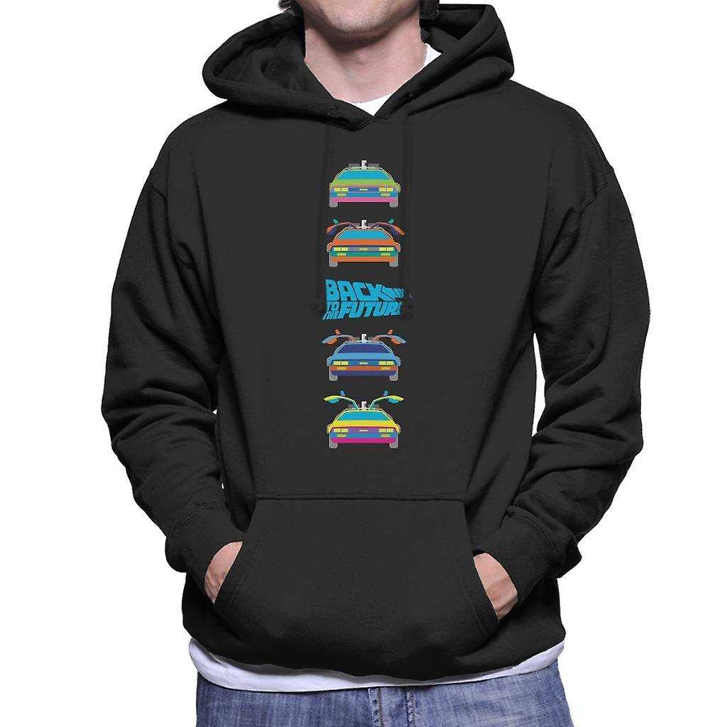 Back to the Future Delorean Doors Opening Colourful Design Men's Hooded Sweatshirt Black XX-Large