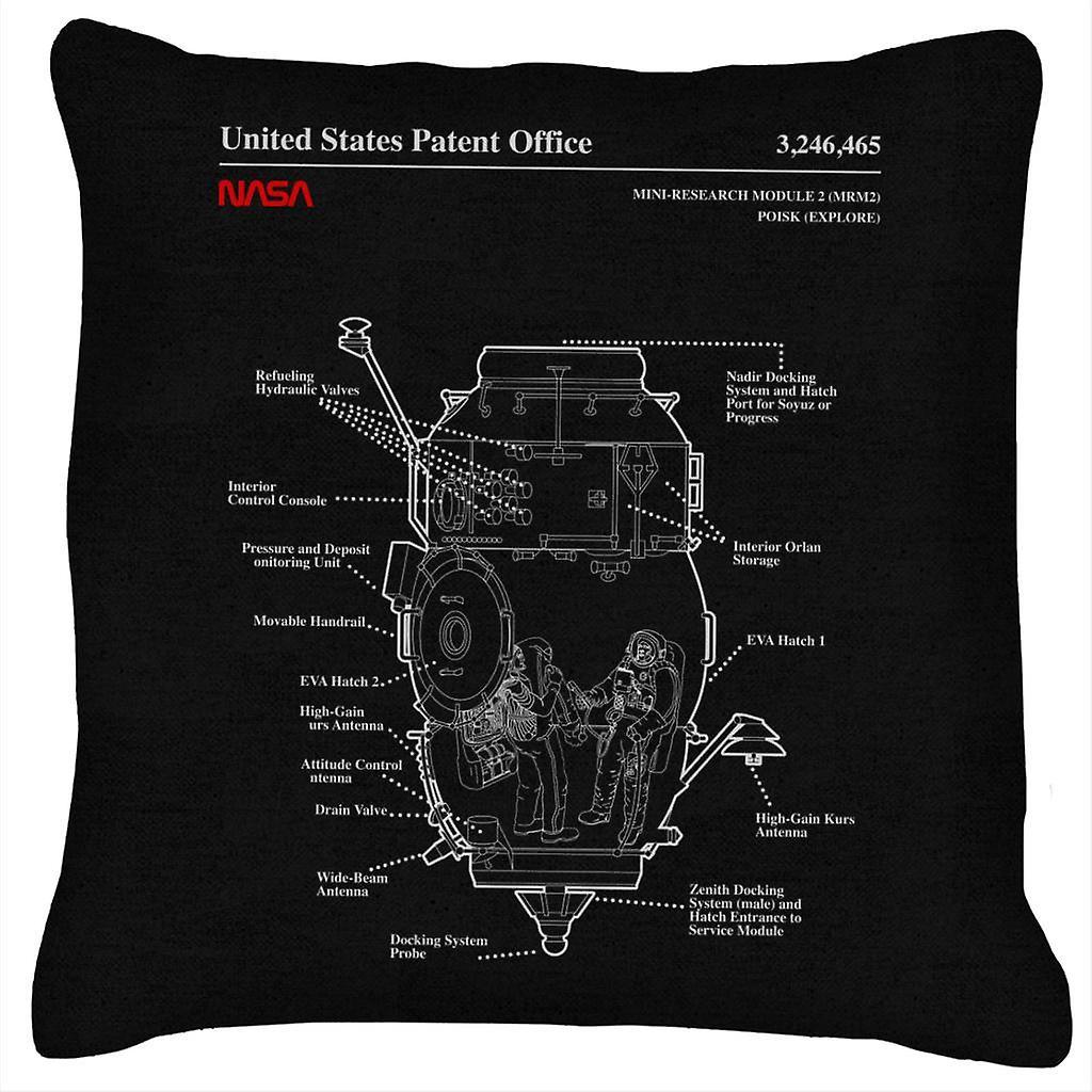 NASA Russian Mini Research Module 2 Blueprint Cushion Black 40 x 40cm