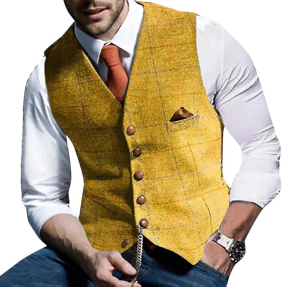 Men's V-neck Vest Vest #calu Yellow L