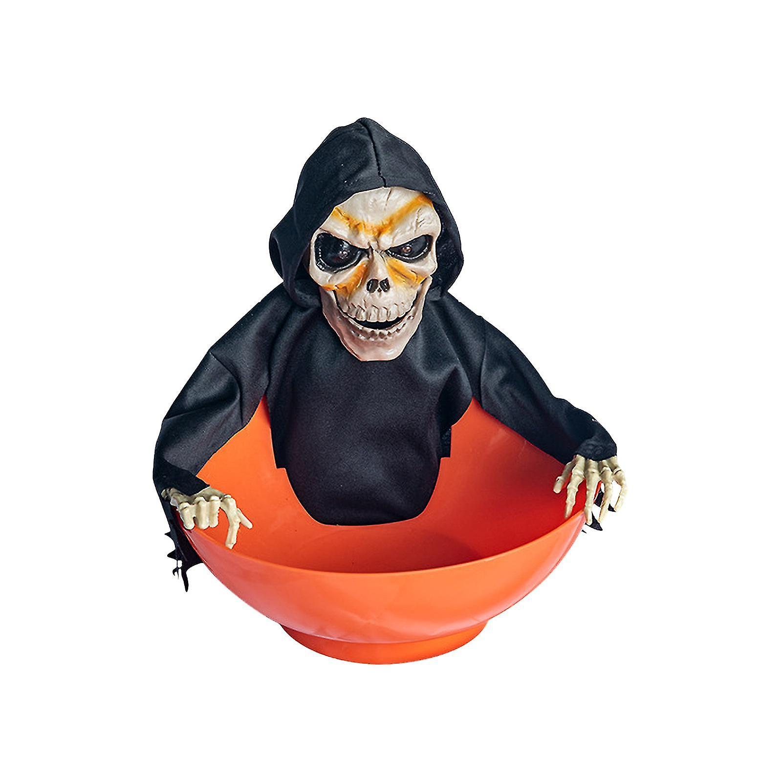 Halloween Decor Animated Halloween Skull Bowl- Plastic Skull Candy Bowl With Moving Skeleton Hand - Motion Activated Halloween Skull Candy Bowl Zek...