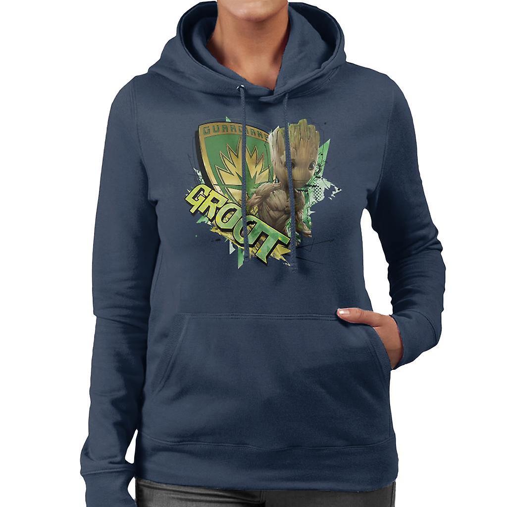 Marvel Guardians Of The Galaxy Vol 2 Shield Groot Women's Hooded Sweatshirt Navy Blue Medium