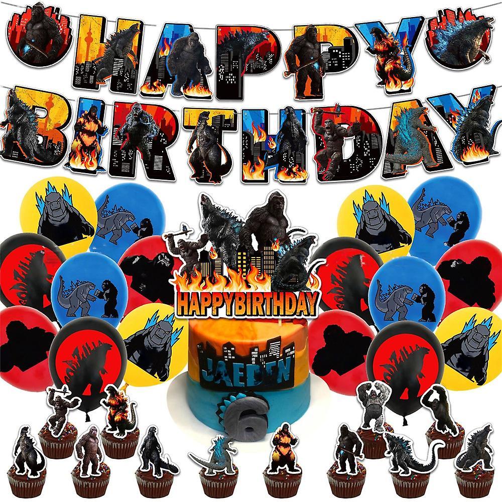 Mylight Godzilla vs Kong Theme Birthday Party Decor Set Balloons Banner Cupcake Toppers