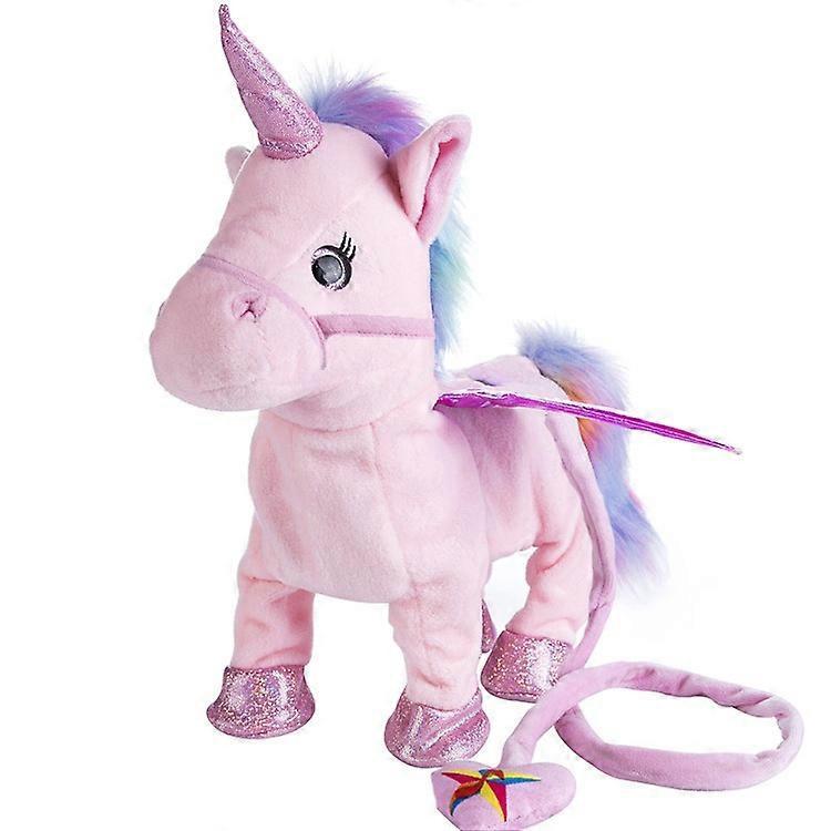 Wiuo Unicorn Leash Angel Horse Doll Walking and Singing Electric Plush Toy Childrens Gift pink