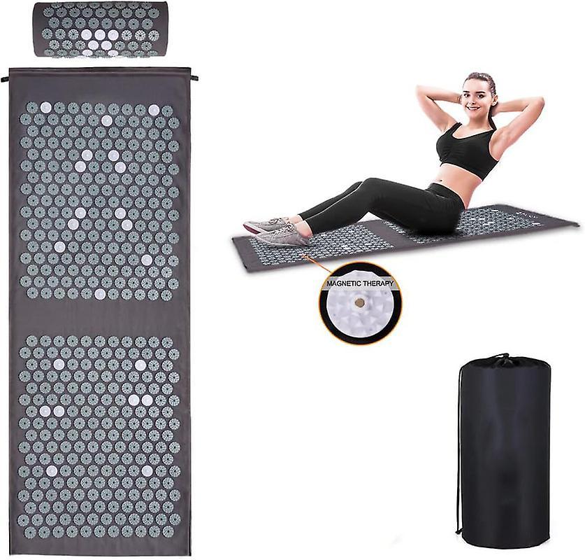 Nuncad Extra Long Yoga Acupressure Mat Set,massage Acupuncture Mat Large,magnetic Mat Acupressure Body Mat And Pillow For Neck Back Pain Relief Gray