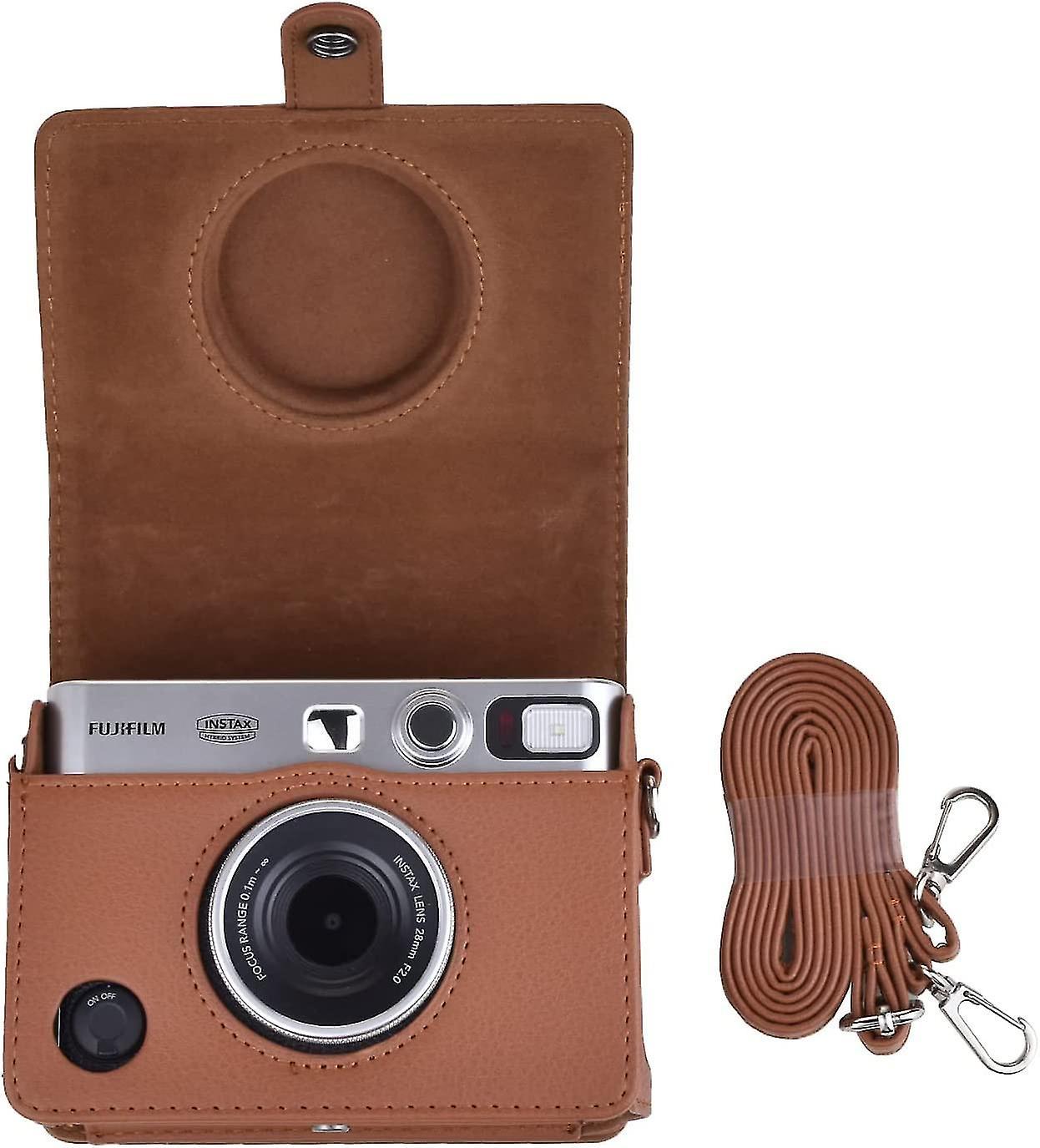 Hoshino Mini Evo Camera Case Compatible For Fuji Instax Mini Evo Instant Camera With Adjustable Shoulder Strap In Brown Lychee Texture Horizontal S...