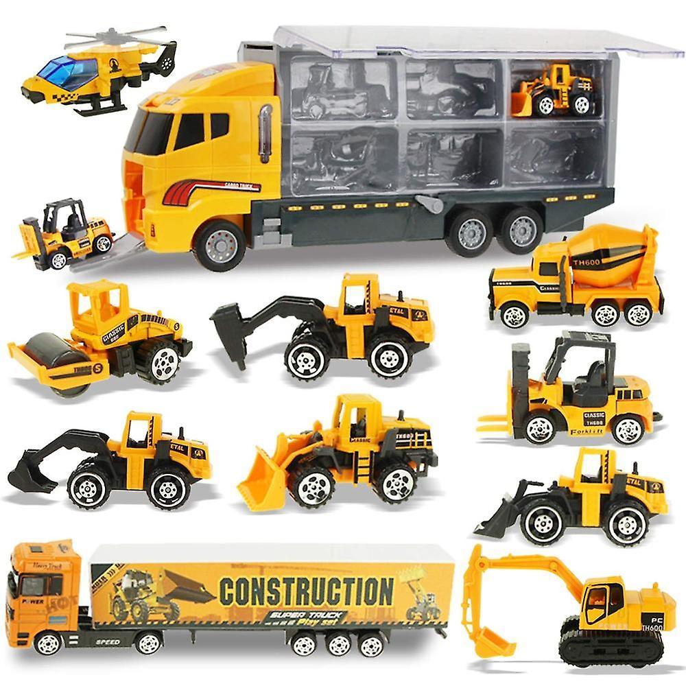 Slowmoose Mini Diecast Alloy Car 2 In1 Model Engineering Vehicles Carrier Truck With Yellow C