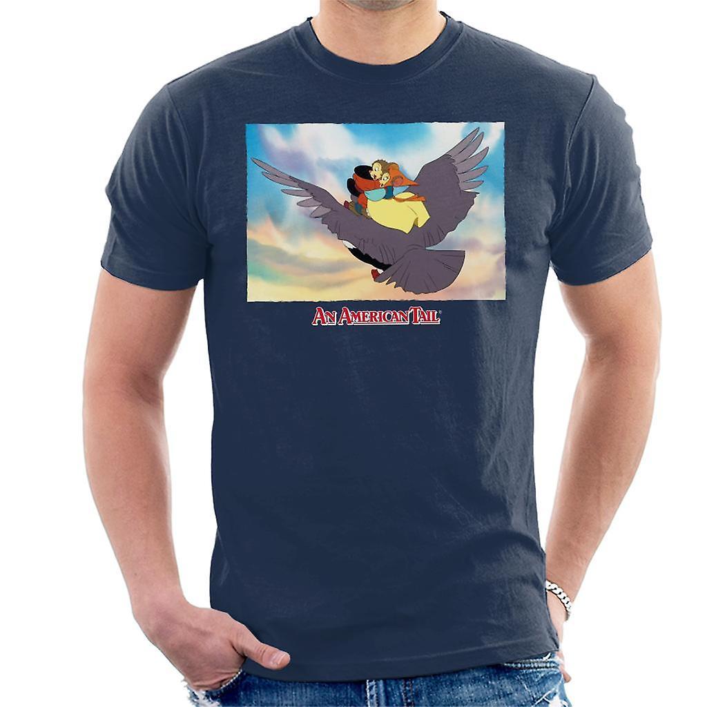 An American Tail Fieval And Tanya Flying  On Henri Le Pigeon Men's T-Shirt Navy Blue Large