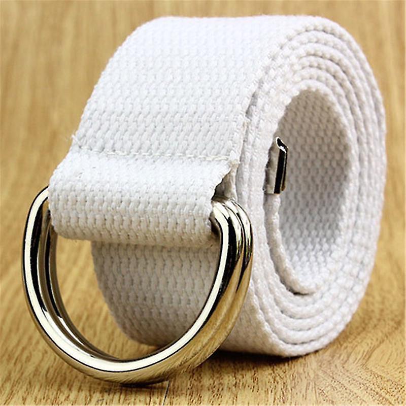 Belt for women Jeans canvas military belt double d-ring buckle casual women belt web men White 110cm/43.30in