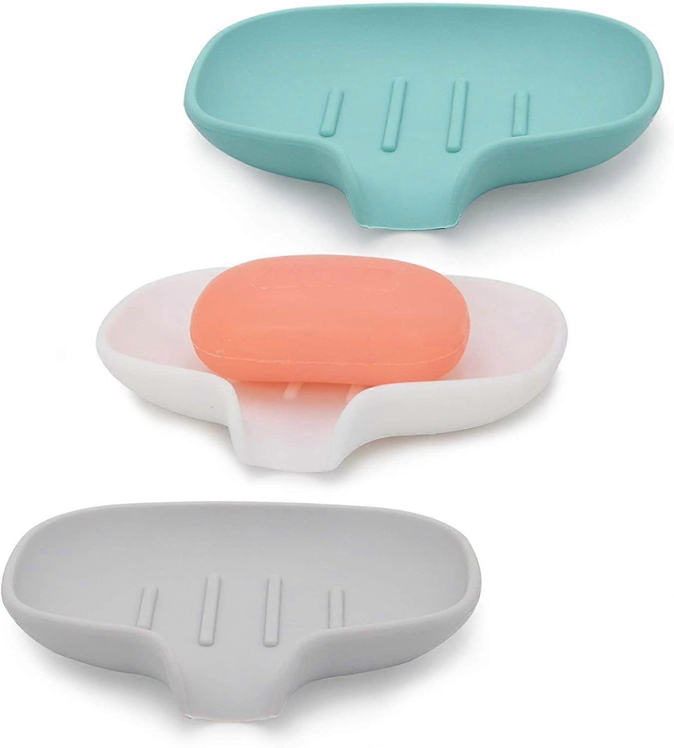 Phwj 3 Pack Silicone Soap Dish With Drain, Bar Soap Holder For Shower/Bathroom, Self Draining Waterfall Soap Tray/Saver For Kitchen, Keep Soap Dry,..