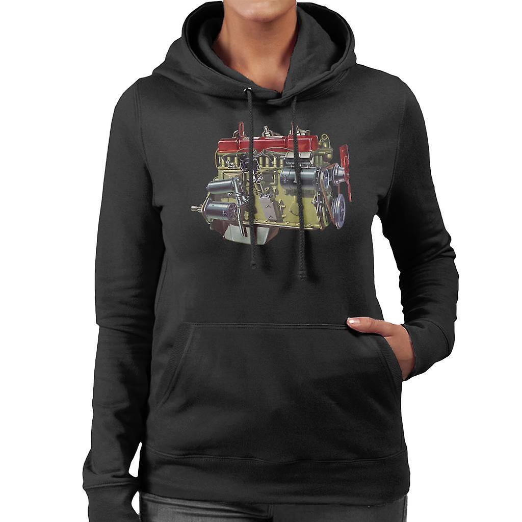 Austin Healey Side View Of Engine British Motor Heritage Women's Hooded Sweatshirt Black Medium