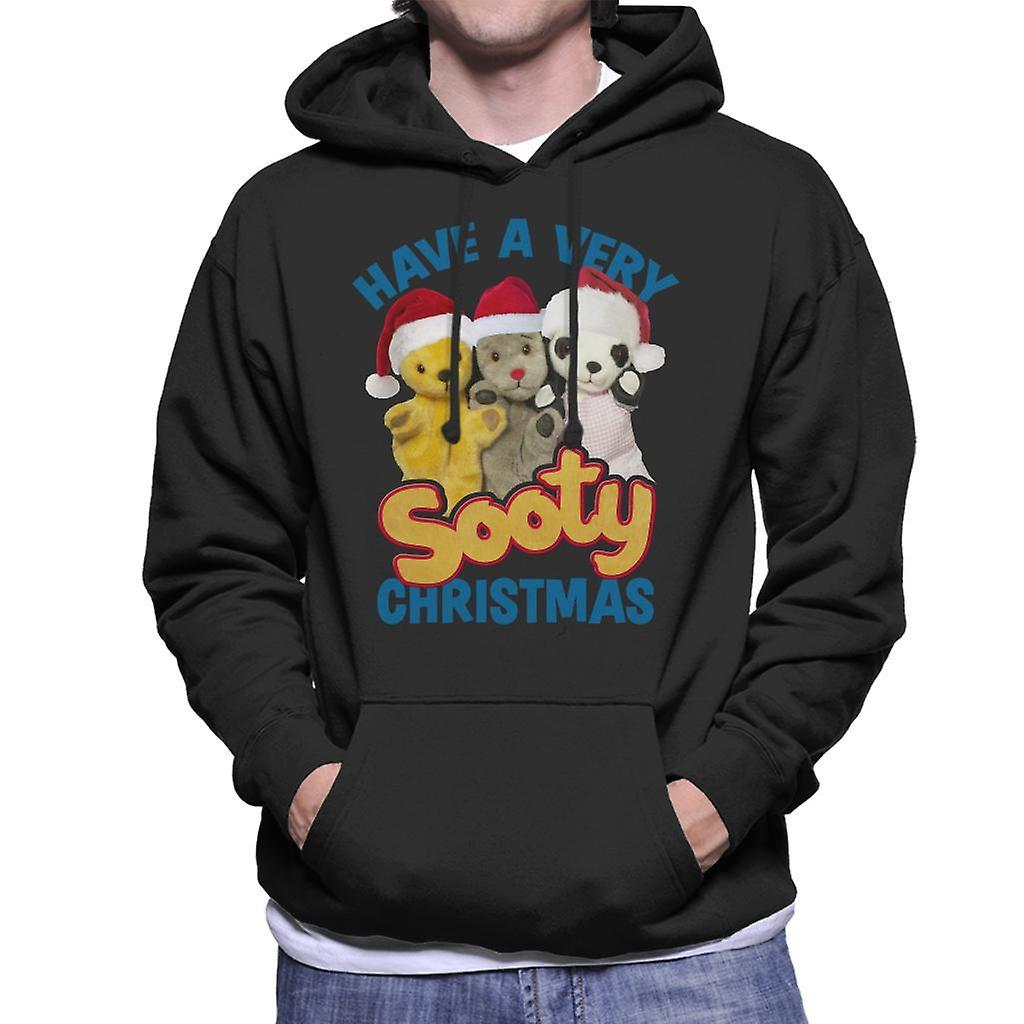 Sooty Christmas Have A Very Sooty Christmas Blue Text Men's Hooded Sweatshirt Black Large