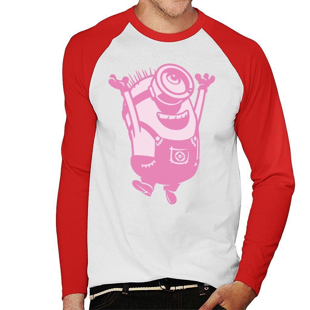 Despicable Me Minion Jumping Men's Baseball Long Sleeved T-Shirt White/Red X-Large