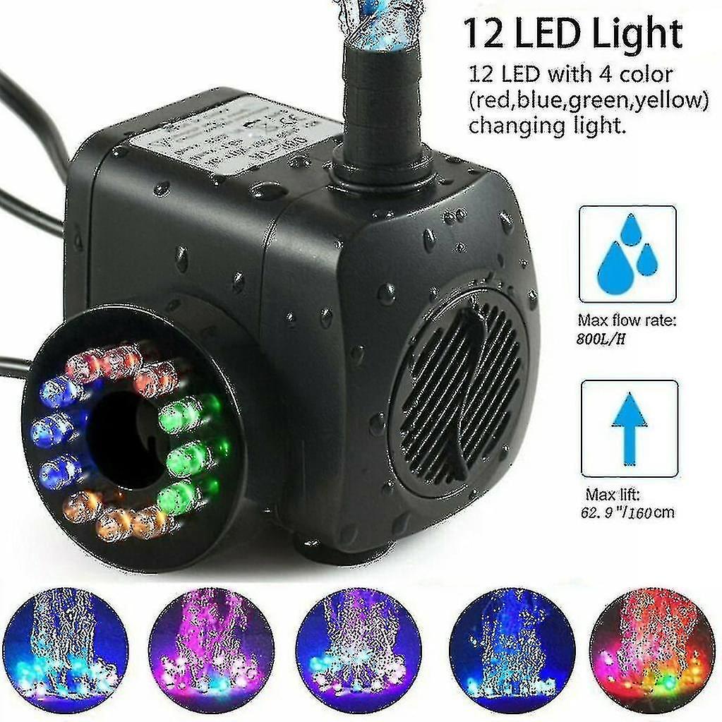 Winov 15w 800l/h Fountain Pump Pond Pump Water Play Pump Garden Pump Pump Fountain With 12 Led