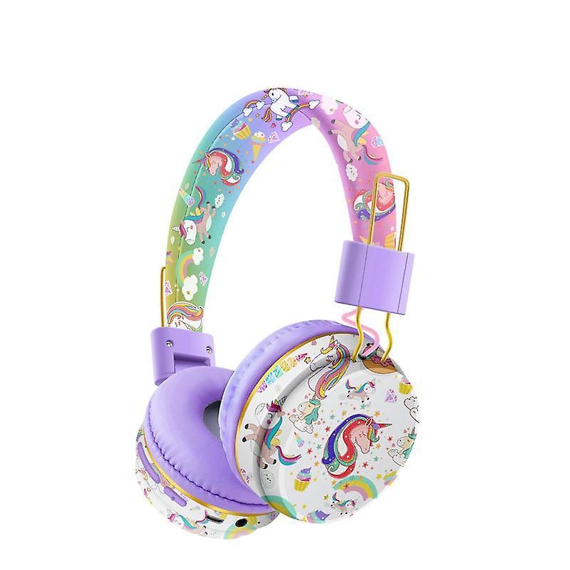 Wfuo Unicorn Headphones For Girls Kids For School, Kids Bluetooth Headphones With Microphone, Teens Toddlers Wireless Headphones Purple