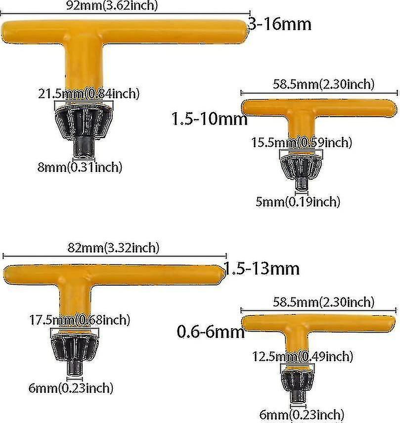 4 Pieces Yellow Steel Electric Drill Chuck Wrenches 6mm 10mm 13mm 16mm Universal Chuck Wrench T-shape Universal Drill Key For Drill Clamping  Zekai