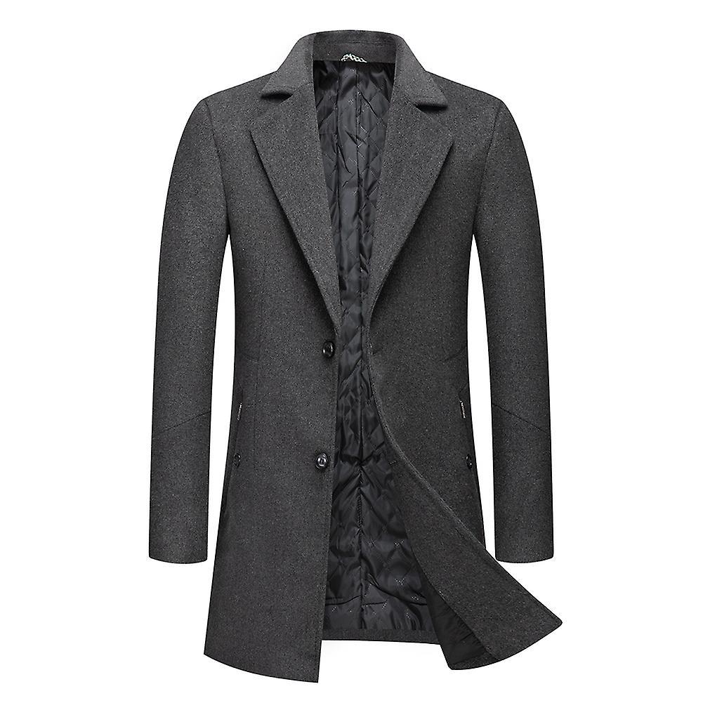 Allthemen Mens Wool Thicken Slim Fit Solid Overcoat Gray S