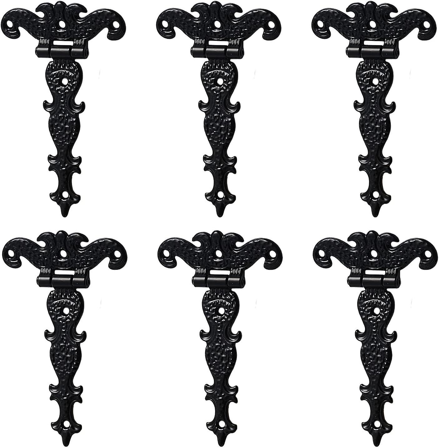 Heyone 6 Classic Decorative T Hinges 3.2" Heavy Duty Zinc Alloy T Strap Hinges Antique Shed Door Hinges With Screws (black)