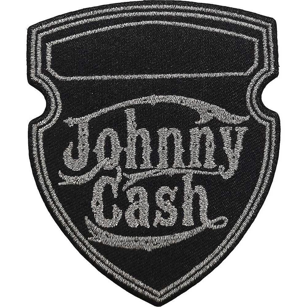 Johnny Cash Patch Metallic Shield new Official Black Woven Iron On 76 x 92mm One Size