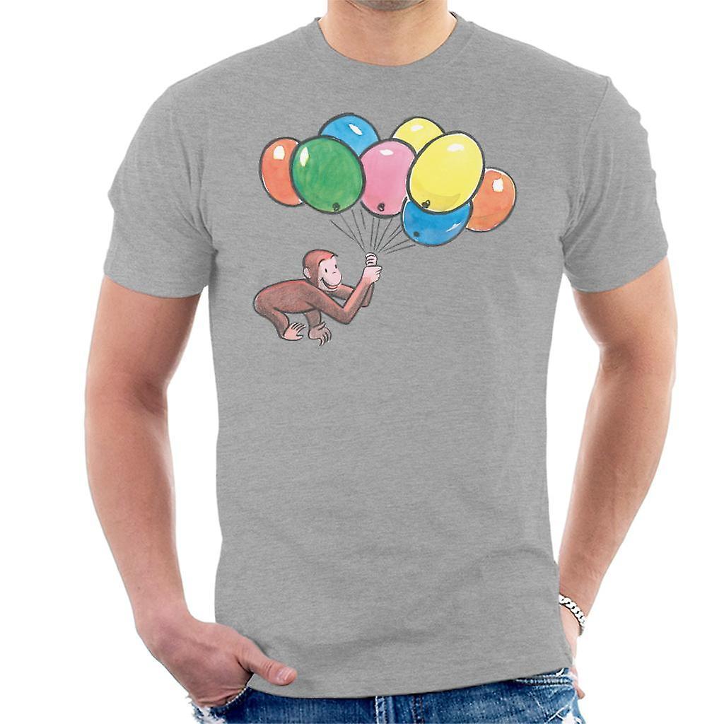 Curious George Holding Balloons Men's T-Shirt Heather Grey X-Large