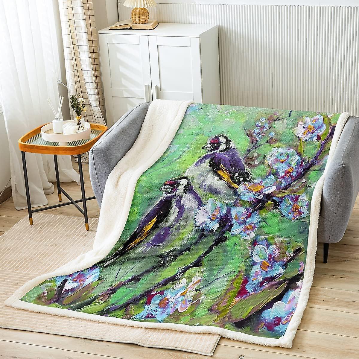 Kerota Hummingbird Fleece Throw Blanket Oil Painting Tropical Birds Sherpa Blanket for Kids Girls Hummingbird Flowers Plush Blanket Garden Fuzzy Bl...