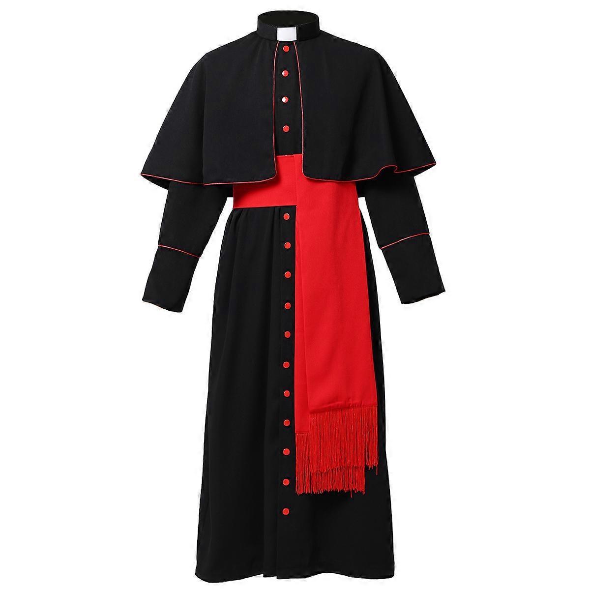 Aionyaaa Priest Robes for Church Uniform Costume White Black Clergy Orthodox Clothes Pastor Pope Father Catholic Vestment Red Belt Black Robe XL-Pr...