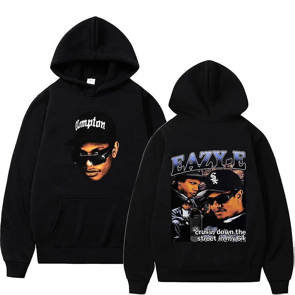 Cciyu 90s Rapper Eazy E Pullover Hoodie Men's Casual Vintage Long Sleeve Sweatshirt Unisex Fashion Hip Hop Oversized Hooded Streetwear Black L