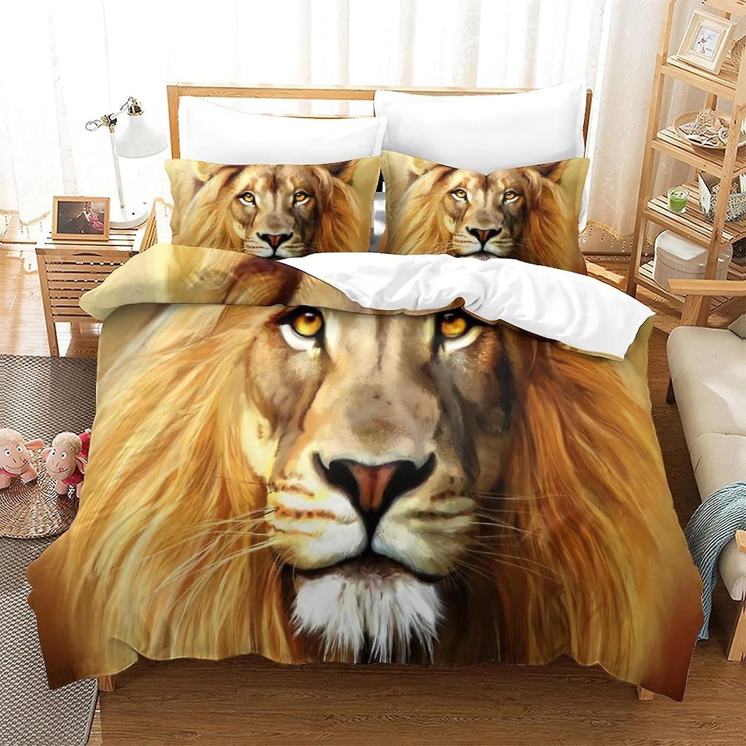 Kerota Wild Animal Lion Duvet Cover, Soft Microfiber, Bedding Set with Zipper Closure for Teens and Adults, King Piece Set King220x240cm