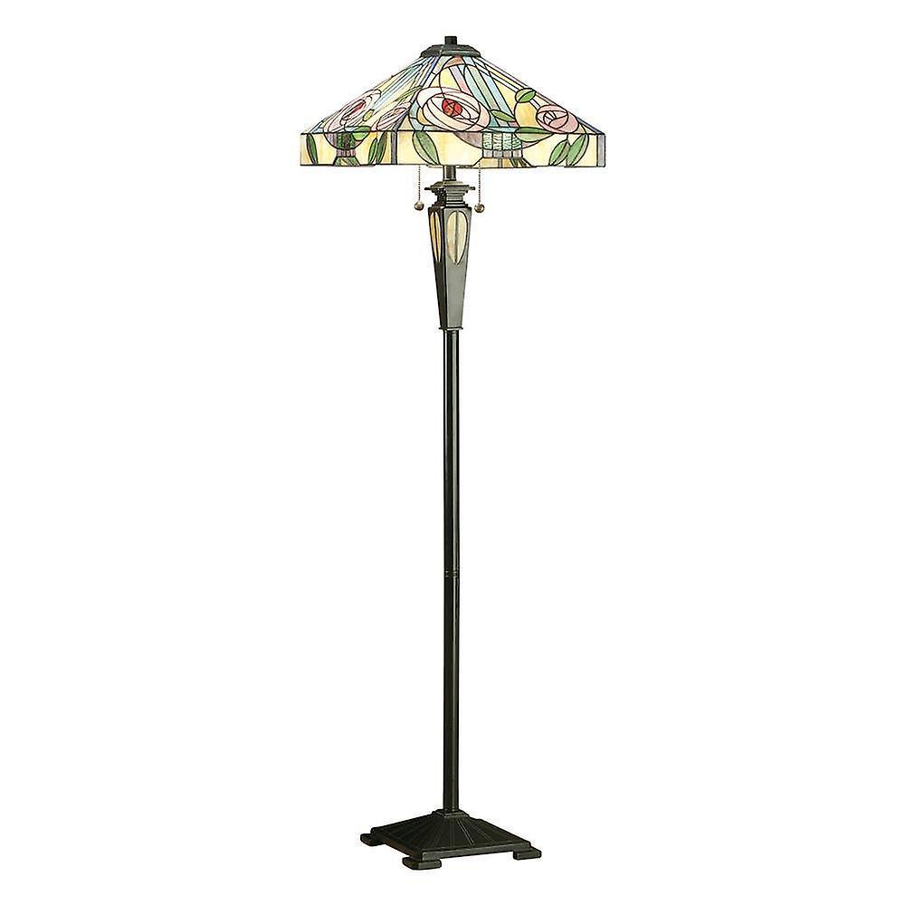 Interiors 1900 Lighting Willow 2 Light Floor Lamp Dark Bronze, Tiffany Style Glass, E27