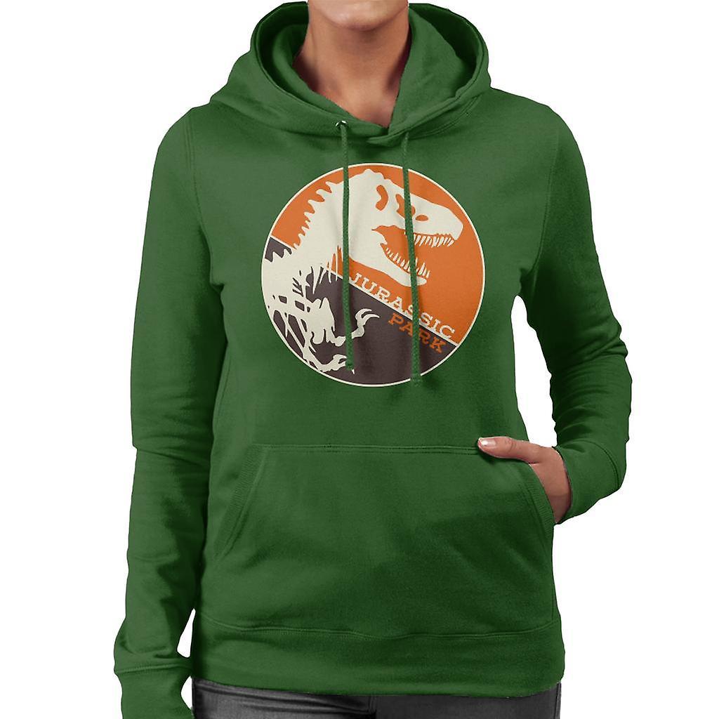 Jurassic Park T Rex Orange Background Skeleton Silhouette Women's Hooded Sweatshirt Bottle Green Small