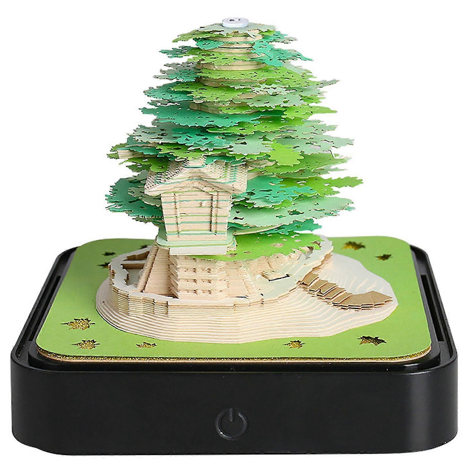 Asiv Desk 3d Memo Pad 2025 Calendar Creative Panoramic Calendar With Light For Family Friend Neighbor Gift Tree House Green