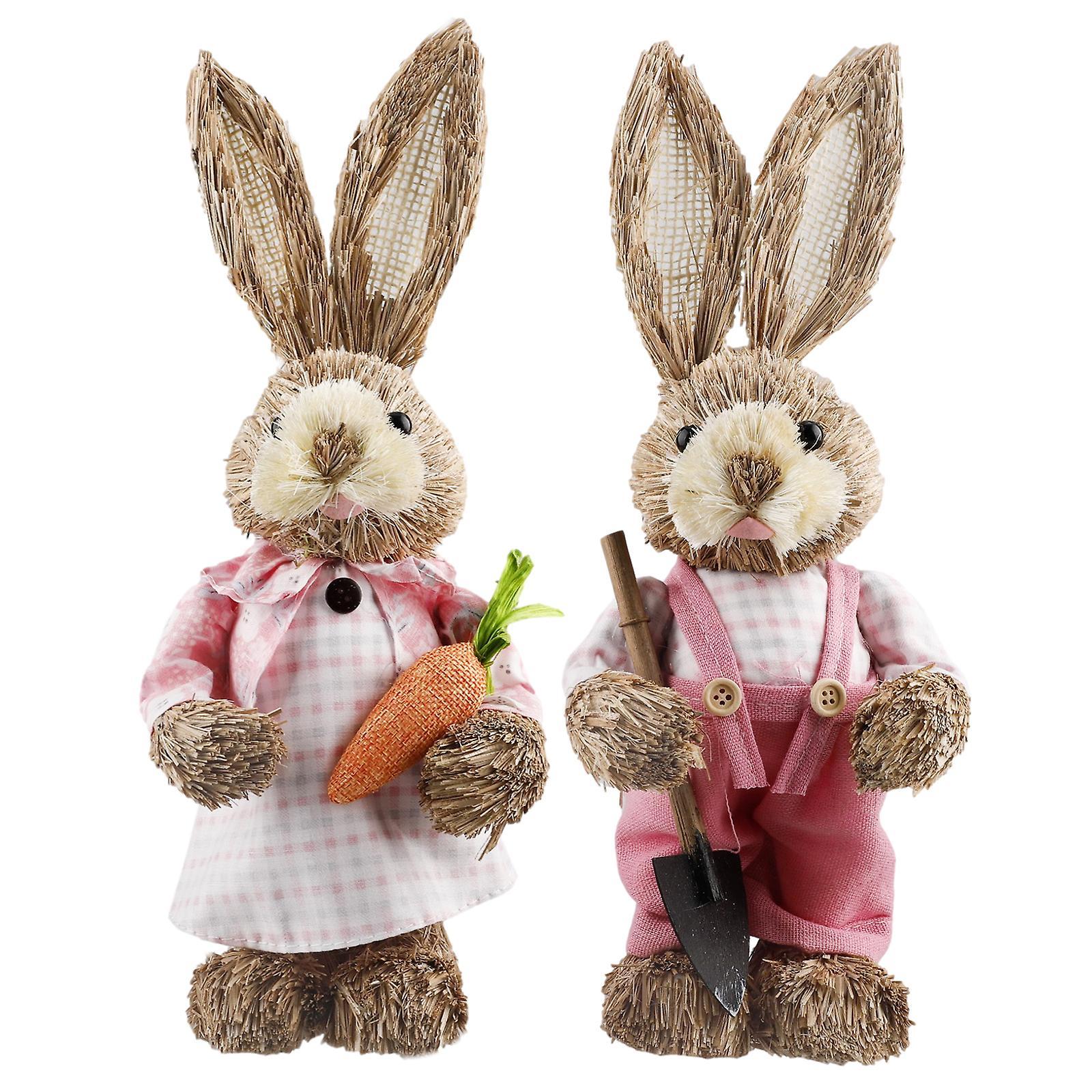 Favrison 2 Pcs Creative Straw Bunny Easter Simulation Bunny Toys Home Garden Bunny Decoration Gifts For Adults And Kids Style 5