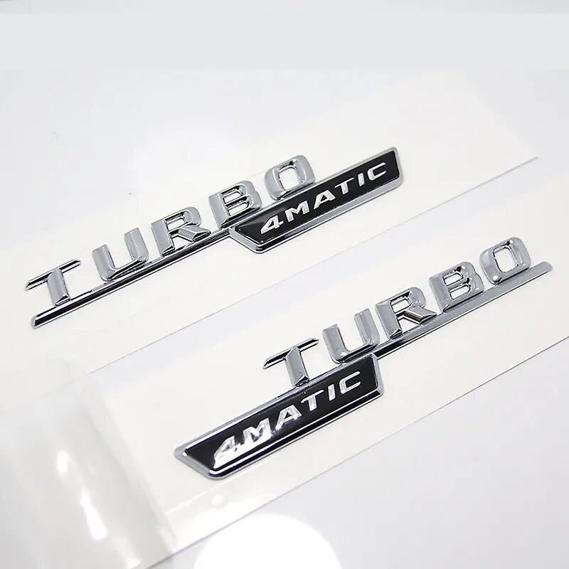 Hikig 2pcs 3d Abs Logo Turbo 4matic Emblem Nameplate Car Fender Badge Decal For Mercedes Benz Turbo 4matic Sticker Amg Accessories TURBO 4MATIC 2PCS