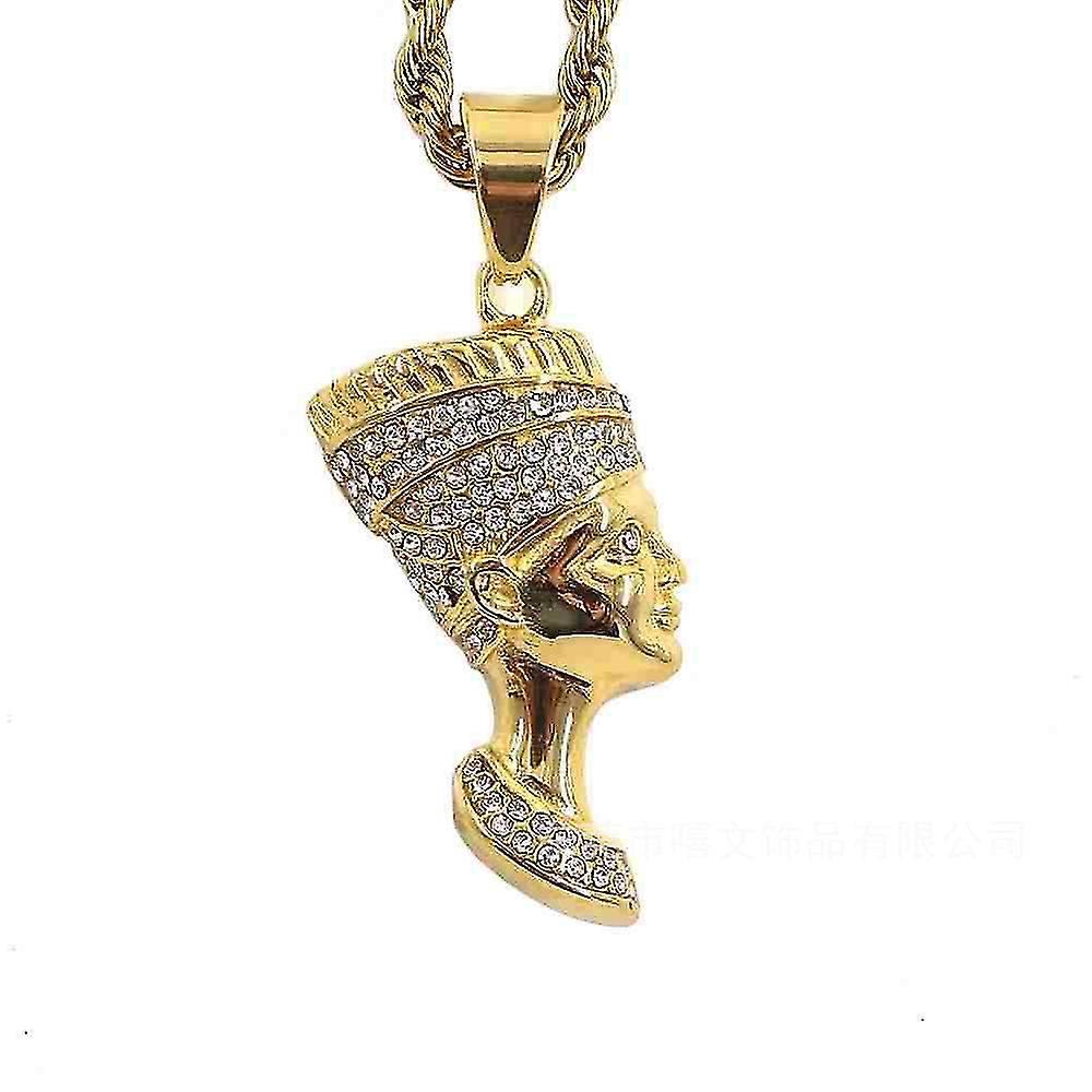 Linki Egyptian Queen Nefertiti Necklace Bling Gold Plated Vintage Jewelry Cubic Zirconia Hip Hop Pendant Necklace Personalized Gift Men Women/best ...