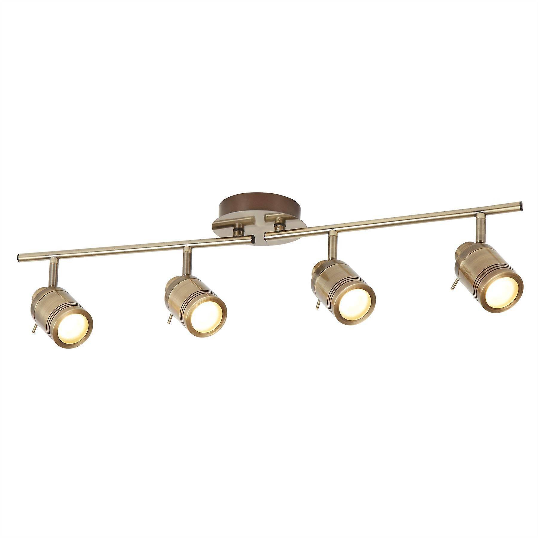 Searchlight Lighting Samson 4 Light Bathroom Ceiling Spotlight Bar Antique Brass IP44, GU10