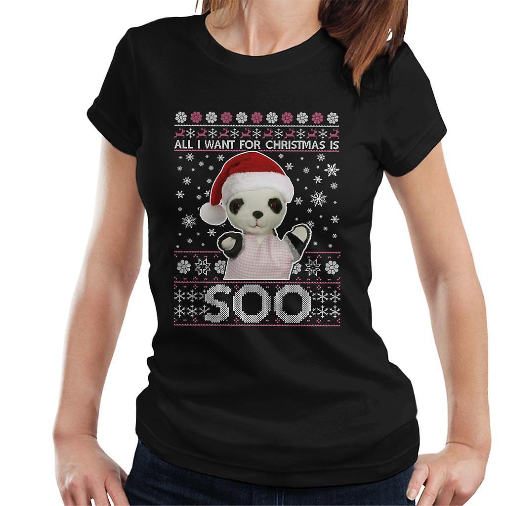 Sooty Christmas Festive Hat All I Want For Christmas Is Soo Women's T-Shirt Black Small