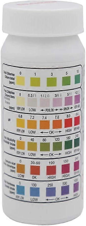 Xpba 50 Pack 6 in 1 Pool Water Quality Test Strips for Chlorine, pH, Alkalinity, Hardness, Acidity, Bromine, Cyanuric Acid