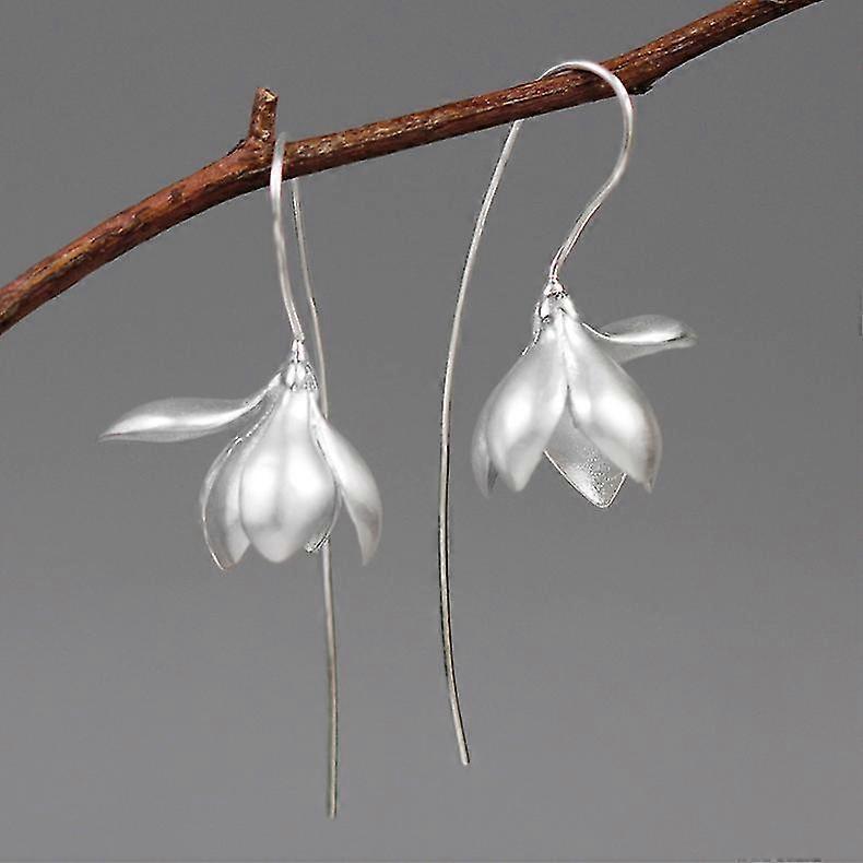 Kensty s925 Sterling Silver Earrings Elegant Magnolia Flower Drop Earrings Natural