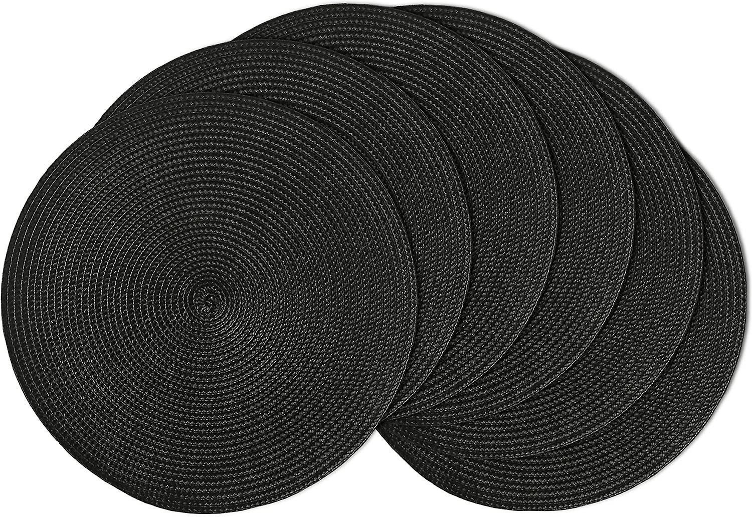 Kensty Black Round Placemats, 38cm Table Mats Set Of 6, Washable Place Mats Heat Resisitant Table Placemats For Kitchen Indoor Outdoor Home Restaurant