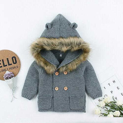 Slowmoose Winter Warm, Hooded Fur Collar Jacket Gray 12M