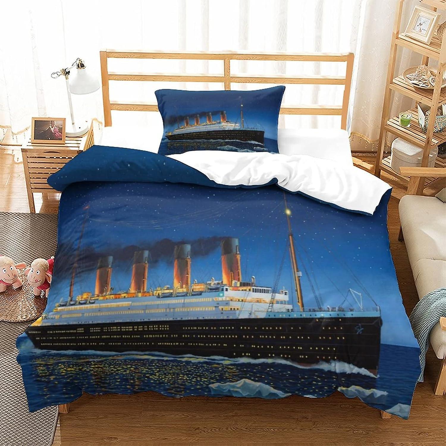 Kerota Titanic Duvet Cover with Pillowcases Jack and Rose Printed Bedding Set D Duvet Cover Set in Suitable for Boys Girls Teens c Single135x200cm