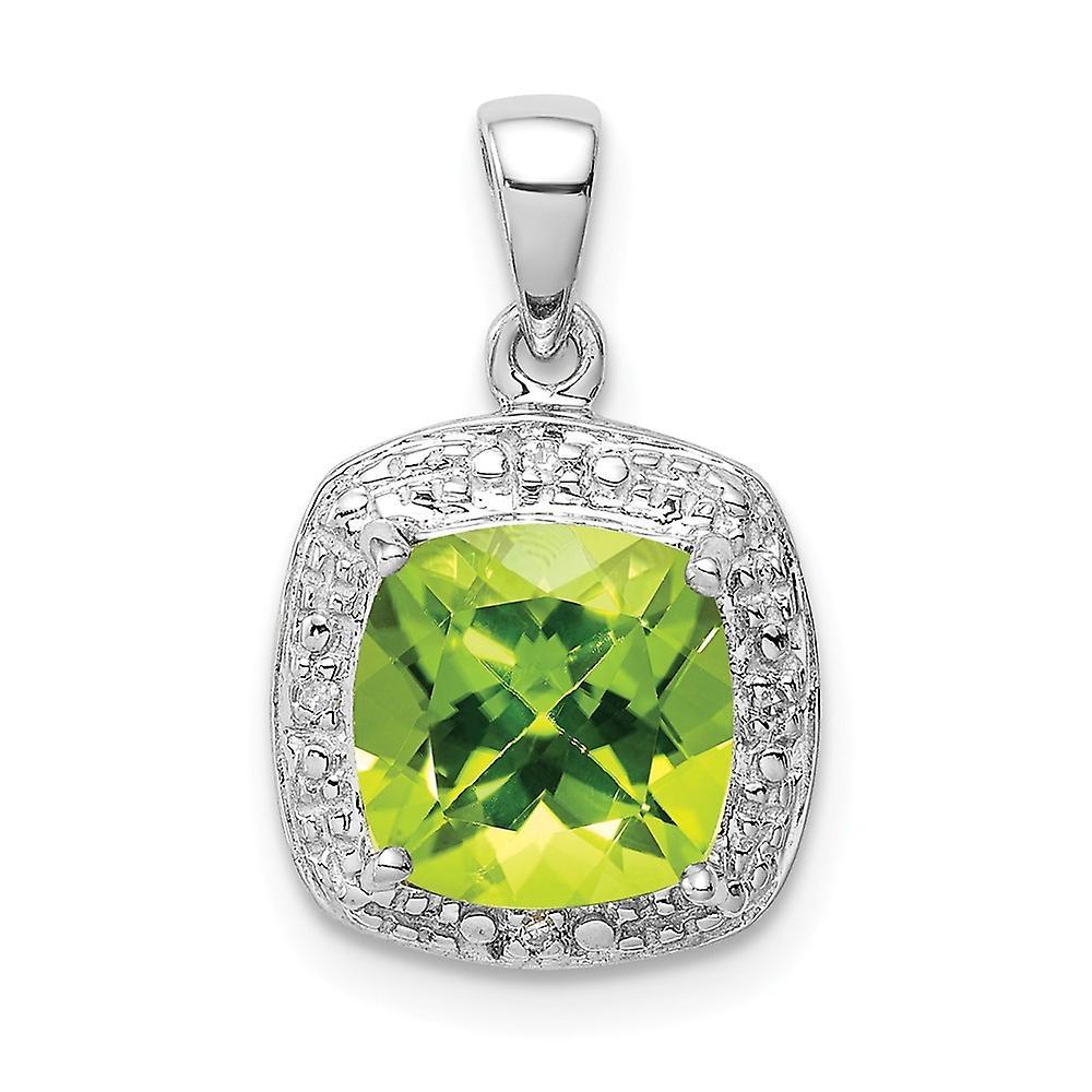 JewelryWeb 925 Sterling Silver Polished Prong set Open back Rhodium Peridot and Diamond Pendant Necklace Measures 17x11mm Wide Jewe