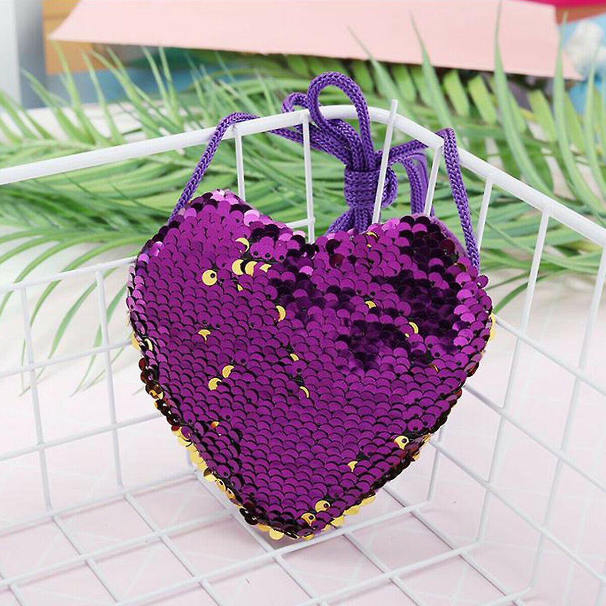 Slowmoose Heart Shape, Sequins, Small And Fashionable Sling Bag Purple