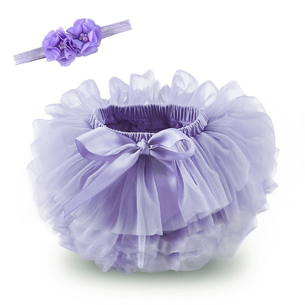 Slowmoose Baby Tutu Skirt Bloomers Diaper Cover Newborn Infant Outfits, Headband Flower 6M / purple