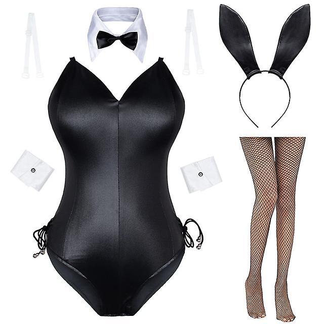 Lanou Womens Bunny Costume Girl Suit Senpai Cosplay Anime Role Costume One Piece Bodysuit stockings set black L